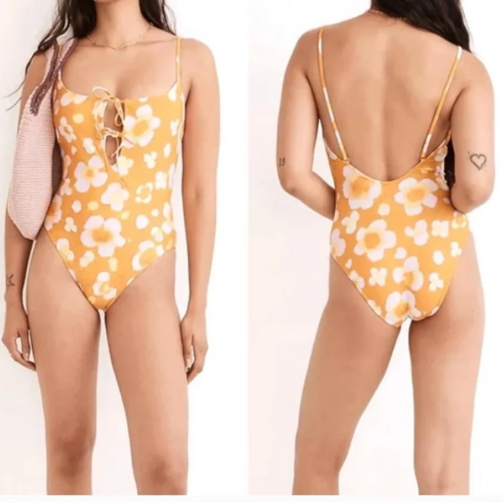 HP🎉Madewell Second Wave Tie-Front One-Piece Swimsuit in Watercolor Floral - Picture 1 of 4